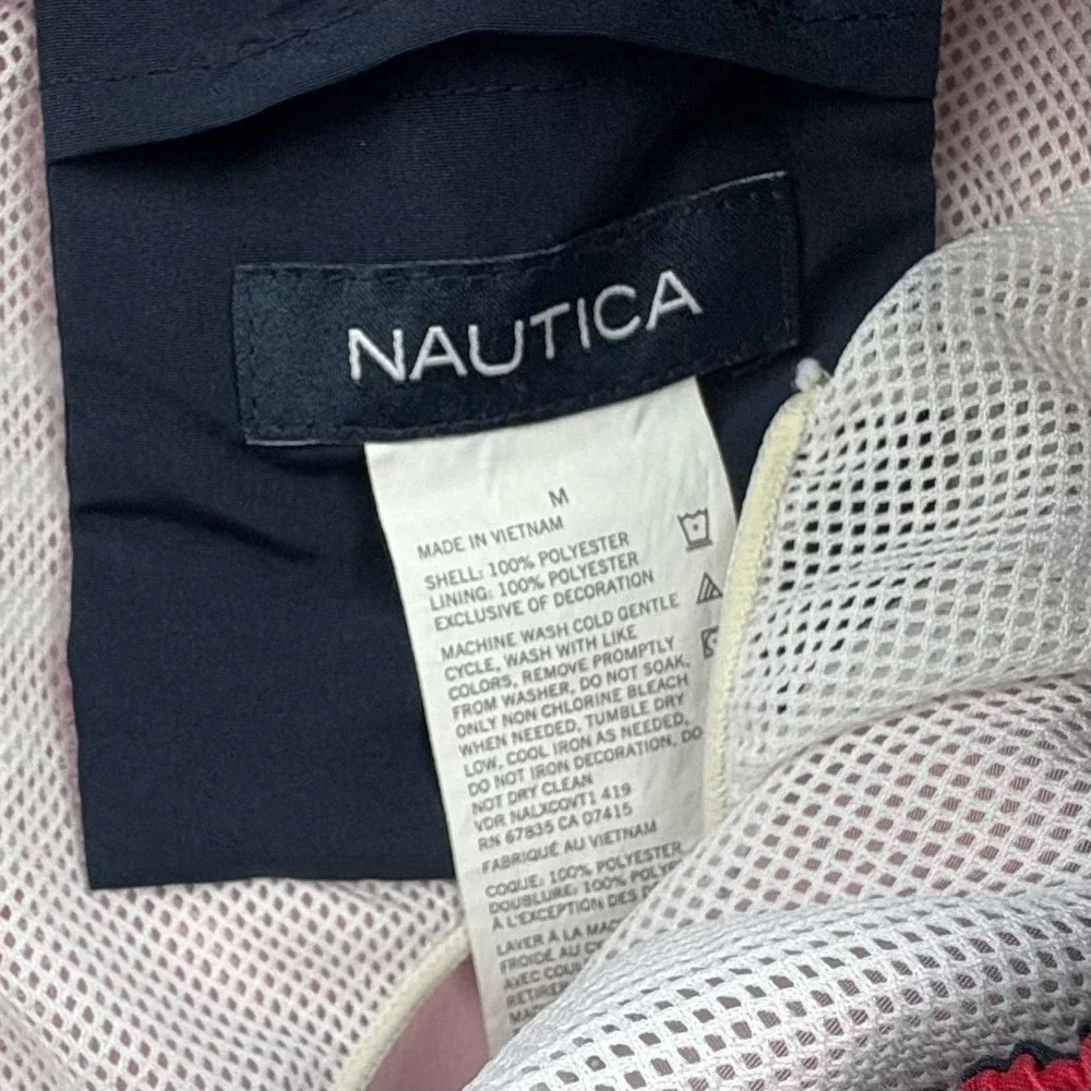 Nautica Mens‎ M Swim Trunks RWB Stripe Quick Dry Board Shorts Beachwear Pockets